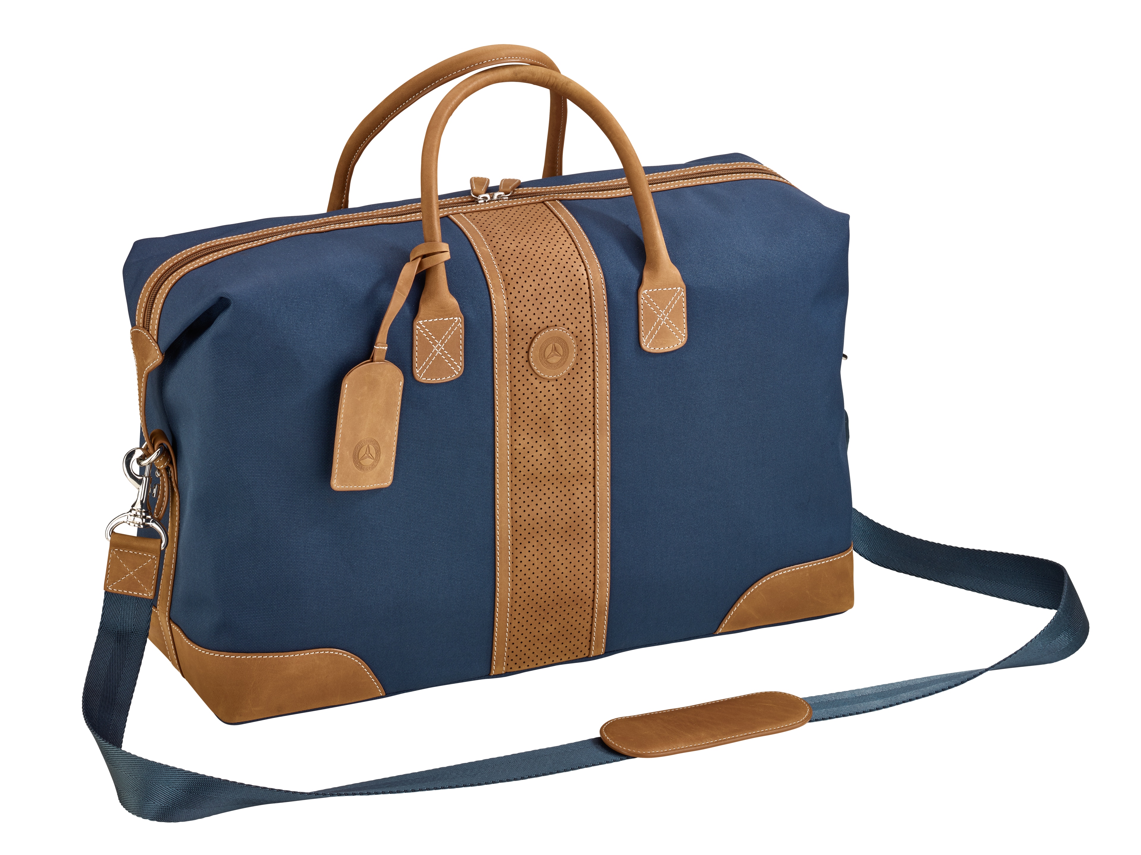 Weekend bag - blue / cognac, Polyester (recycled)