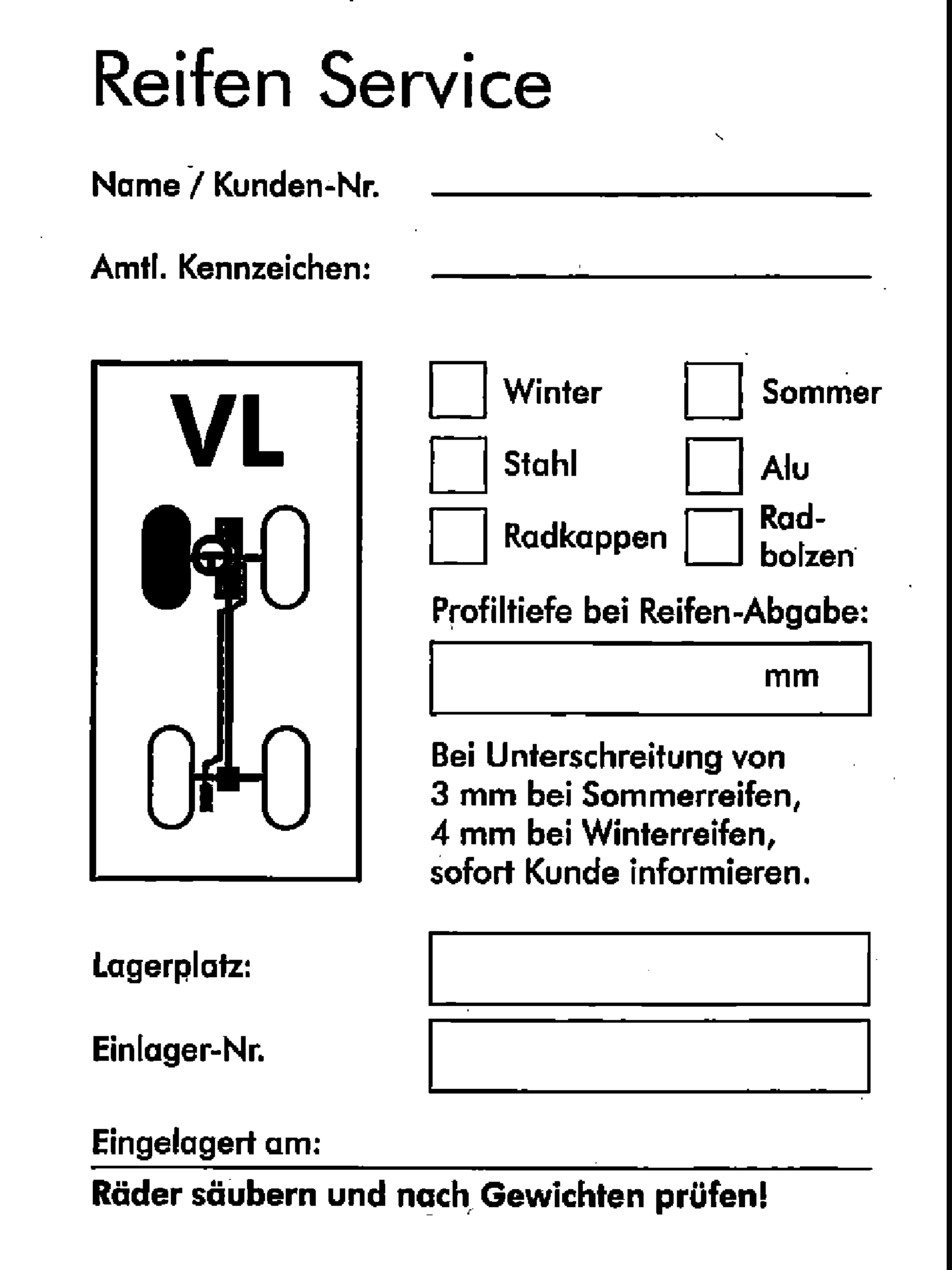 Tyre storage labels - Paper