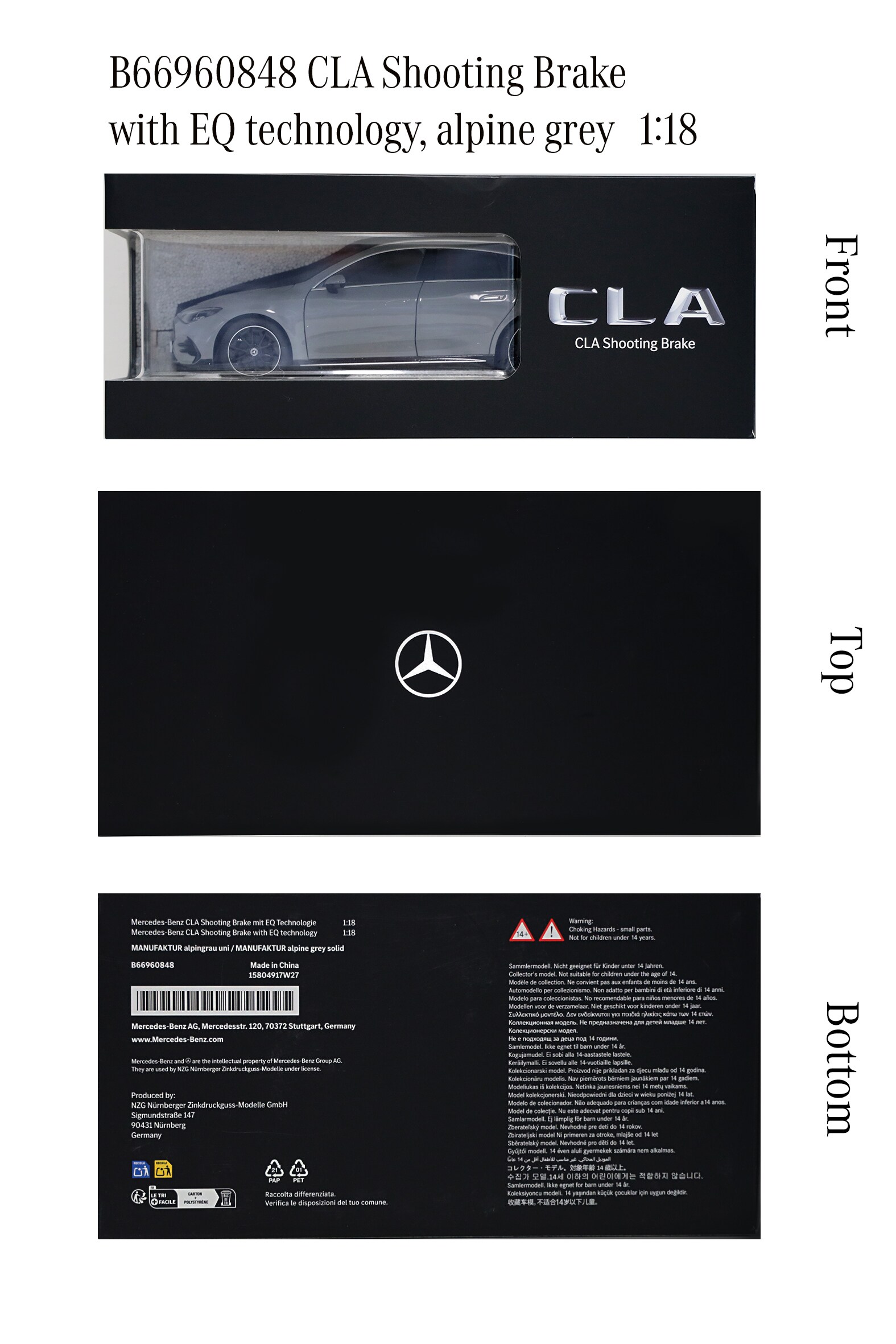 CLA, Shooting Brake, X174 - MANUFAKTUR alpine grey non-metallic, NZG, 1:18