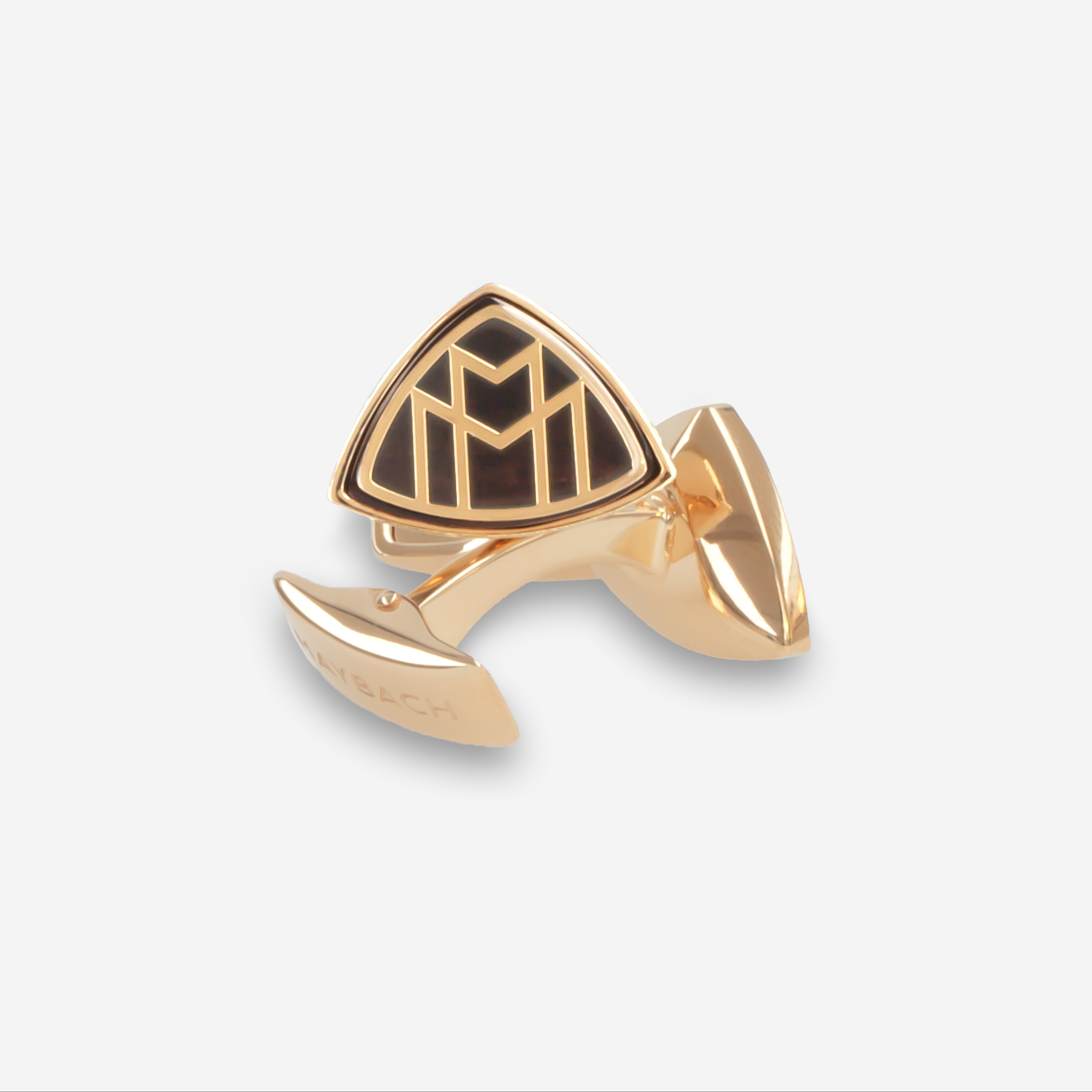 Cufflinks, Men, Mercedes-Maybach - gold-coloured / black, Brass / Wood, glossy