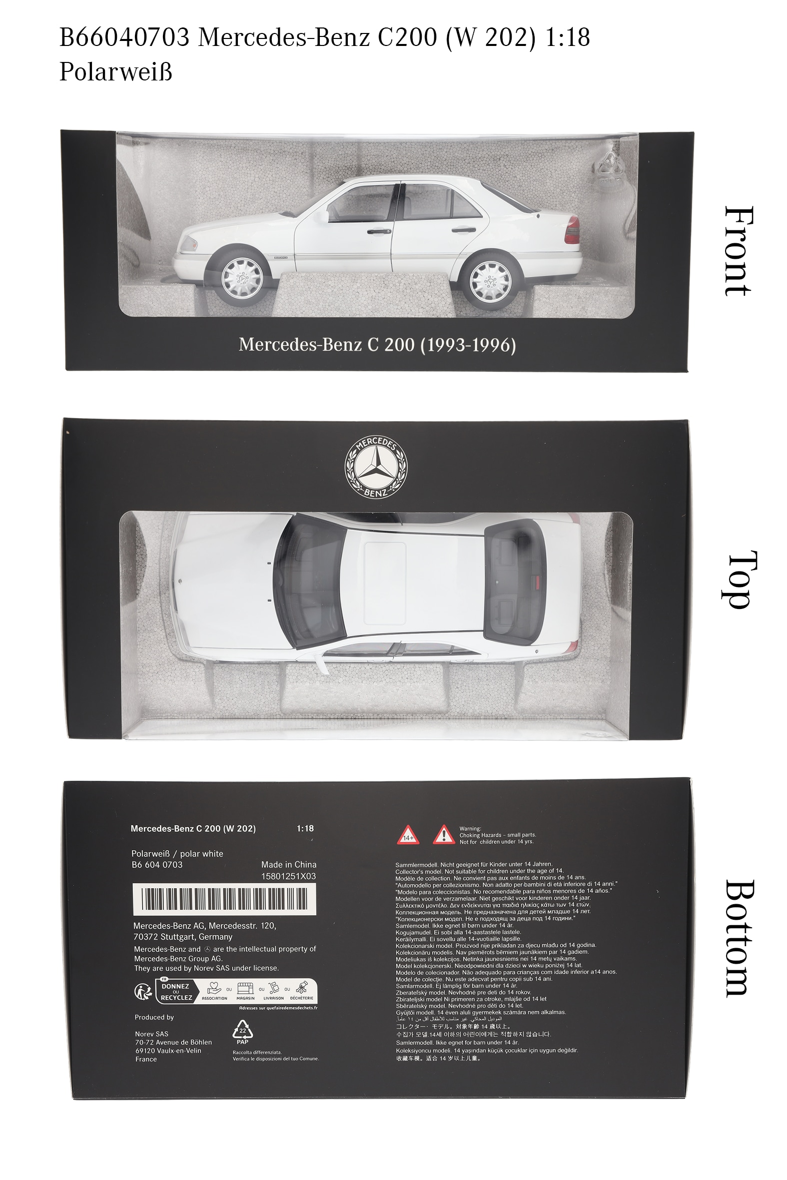 C 200 Sedan W 202 (1993-1996) - polar white, Norev, 1:18