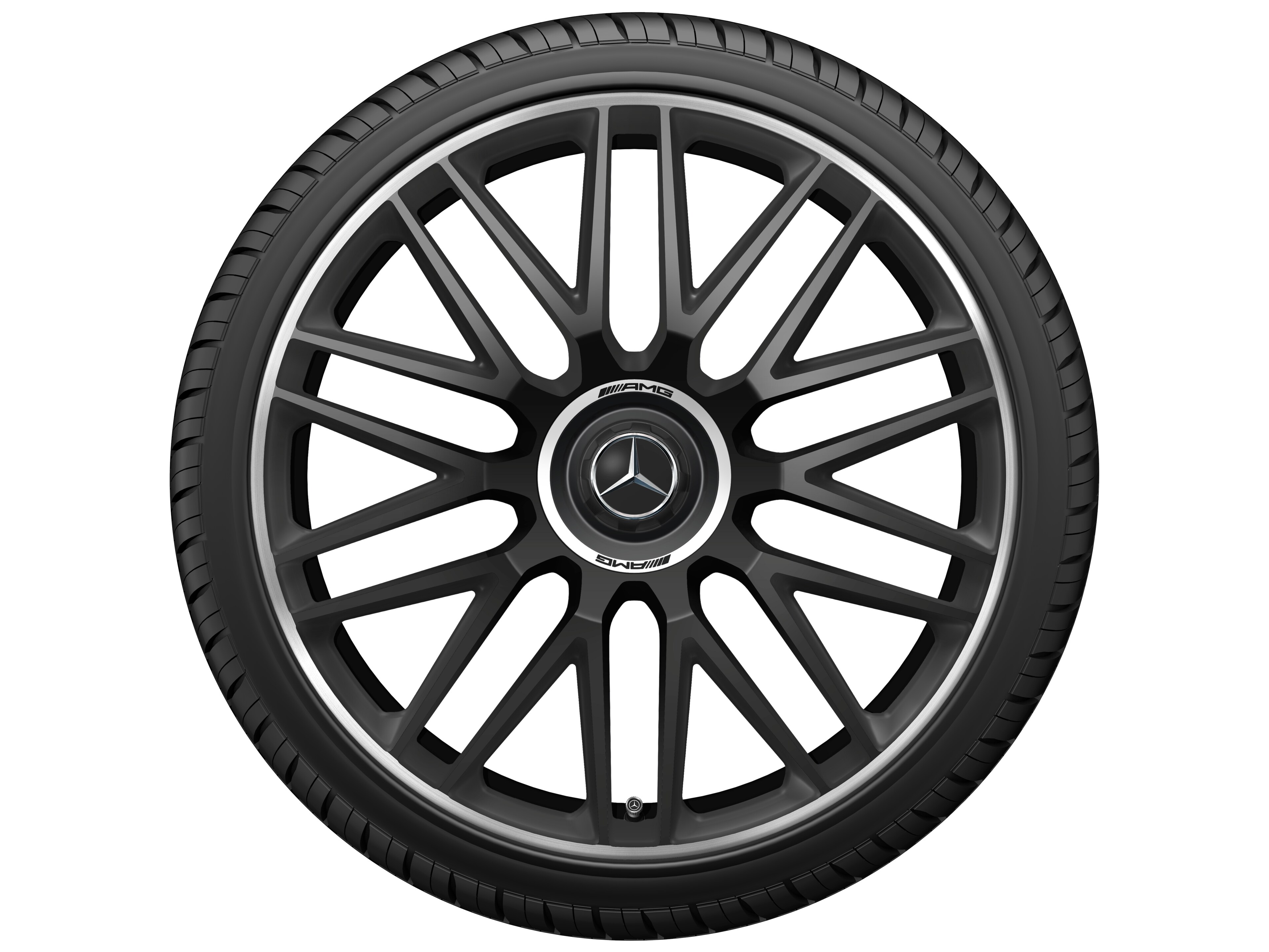AMG 10-twin-spoke forged wheel, 53.3 cm (21-inch), High-sheen rim flange - 10,5 J x 21 ET 42, matt black, high-sheen rim flange