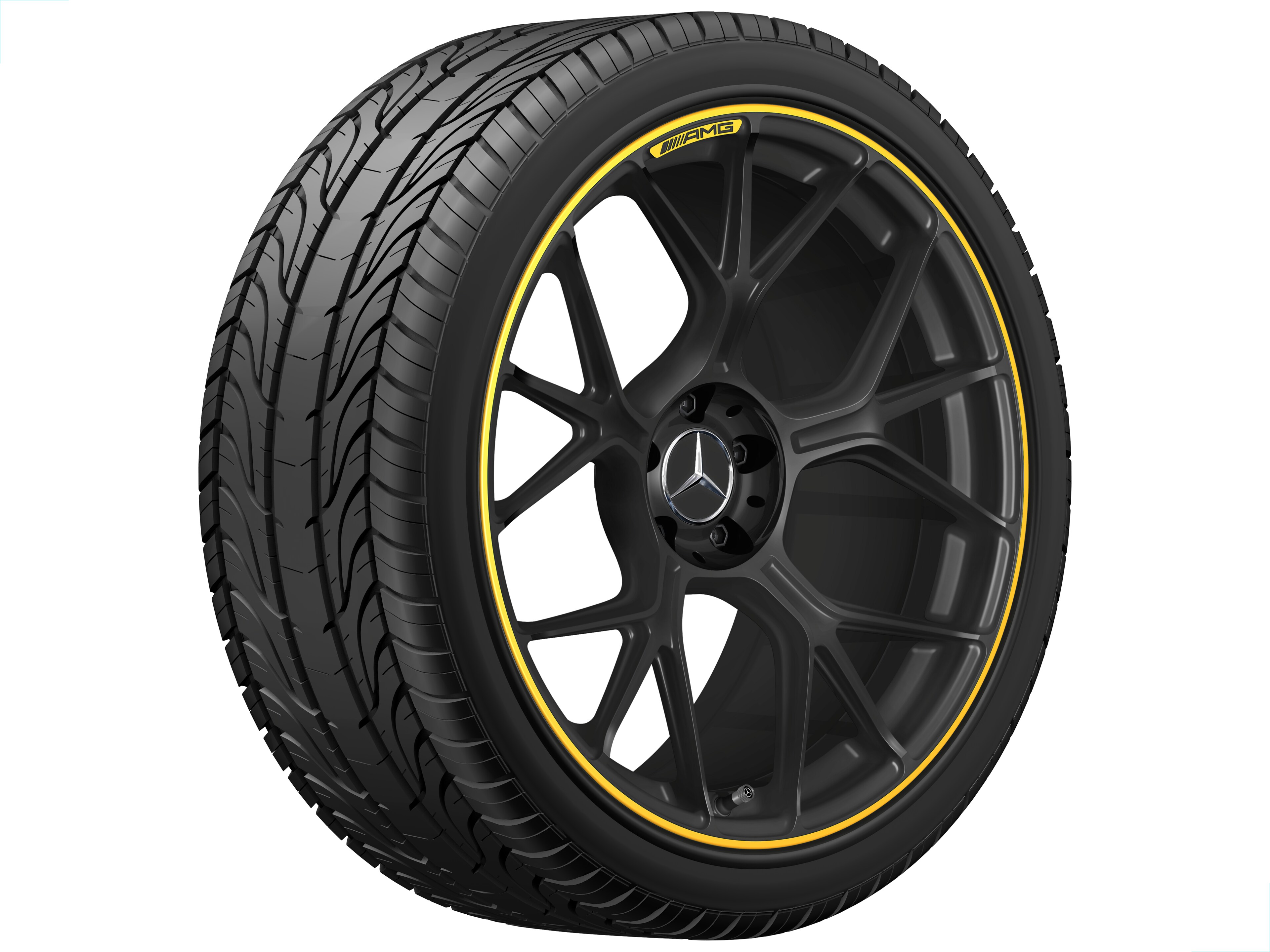 AMG forged wheel in cross-spoke design, 50.8 cm (20-inch) - 11 J x 20 ET 24,1, matt black / signal yellow, high-sheen