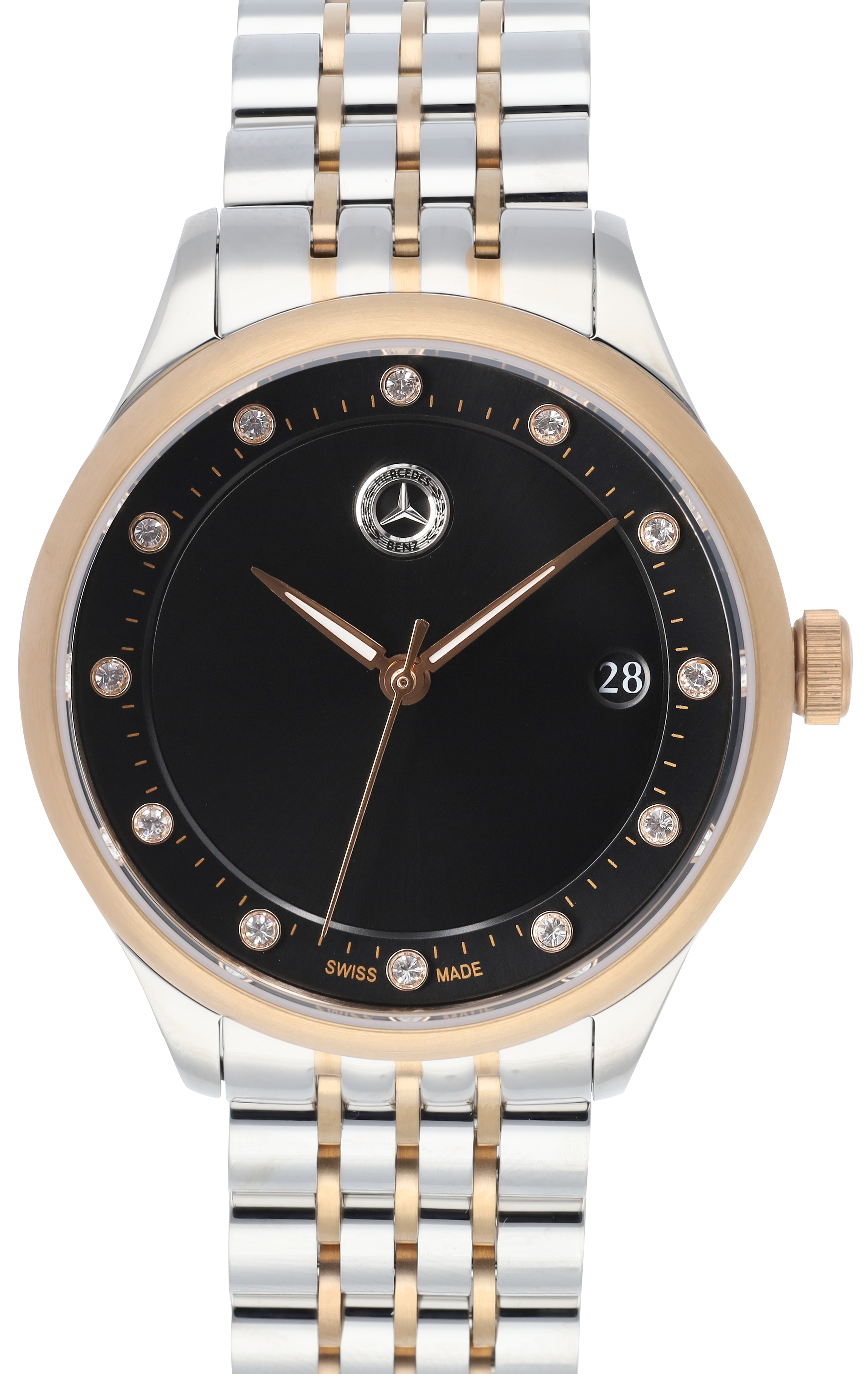 Women's watch, Classic, Elegance - black / silver-coloured / rosé gold colour, Stainless steel