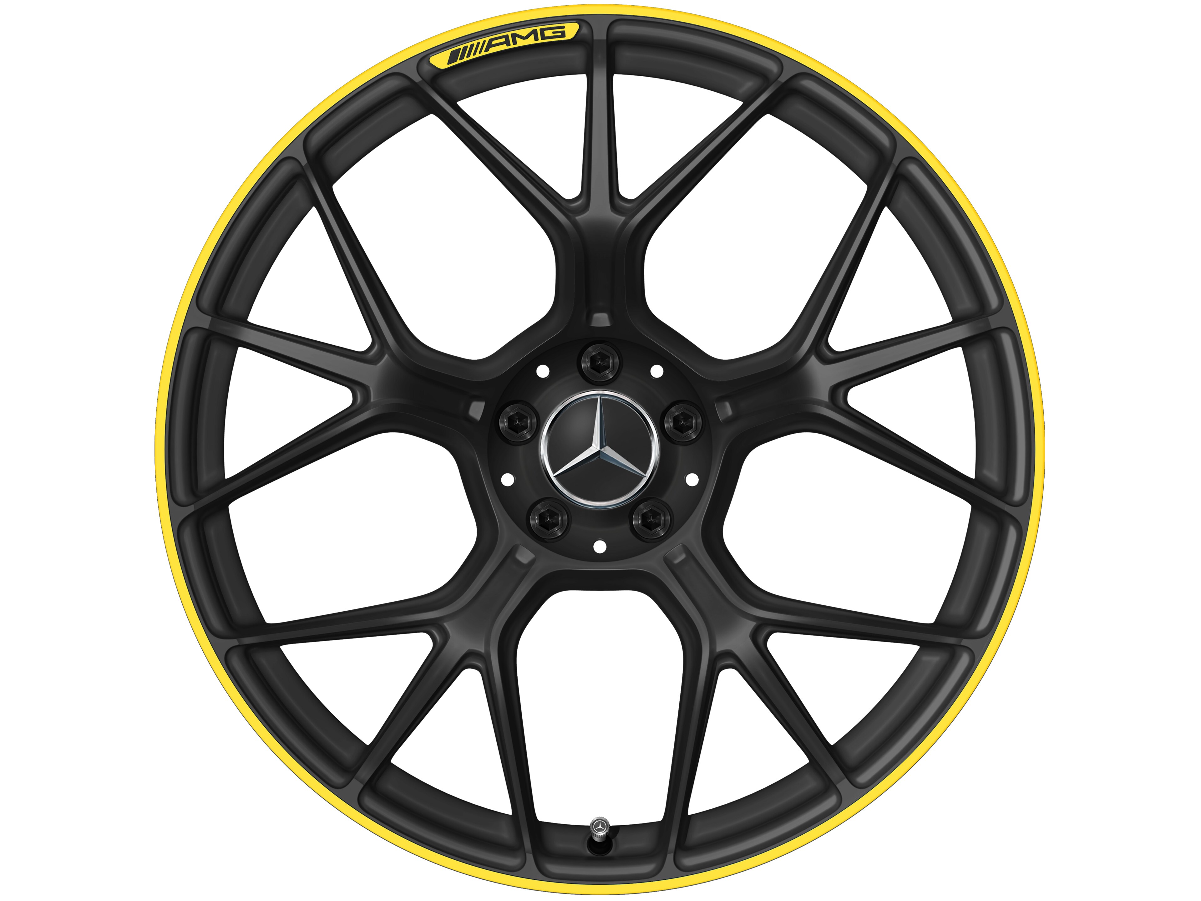 AMG forged wheel in cross-spoke design, 50.8 cm (20-inch) - 11 J x 20 ET 24,1, matt black / signal yellow, high-sheen
