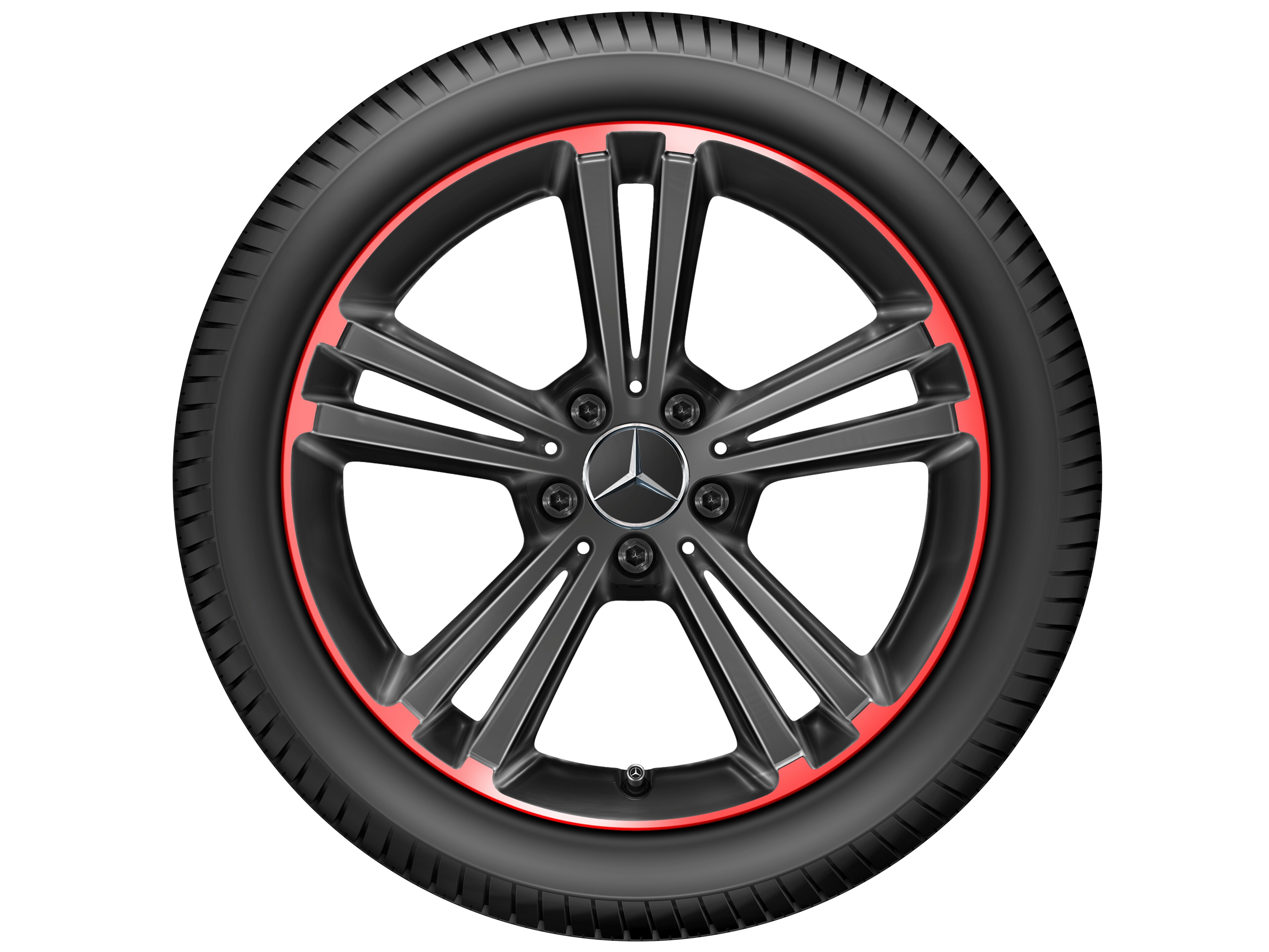 5-twin-spoke wheel, 45.7 cm (18-inch), Rim flange, red - 7,5 J x 18 ET 49, black / red, high-sheen rim flange