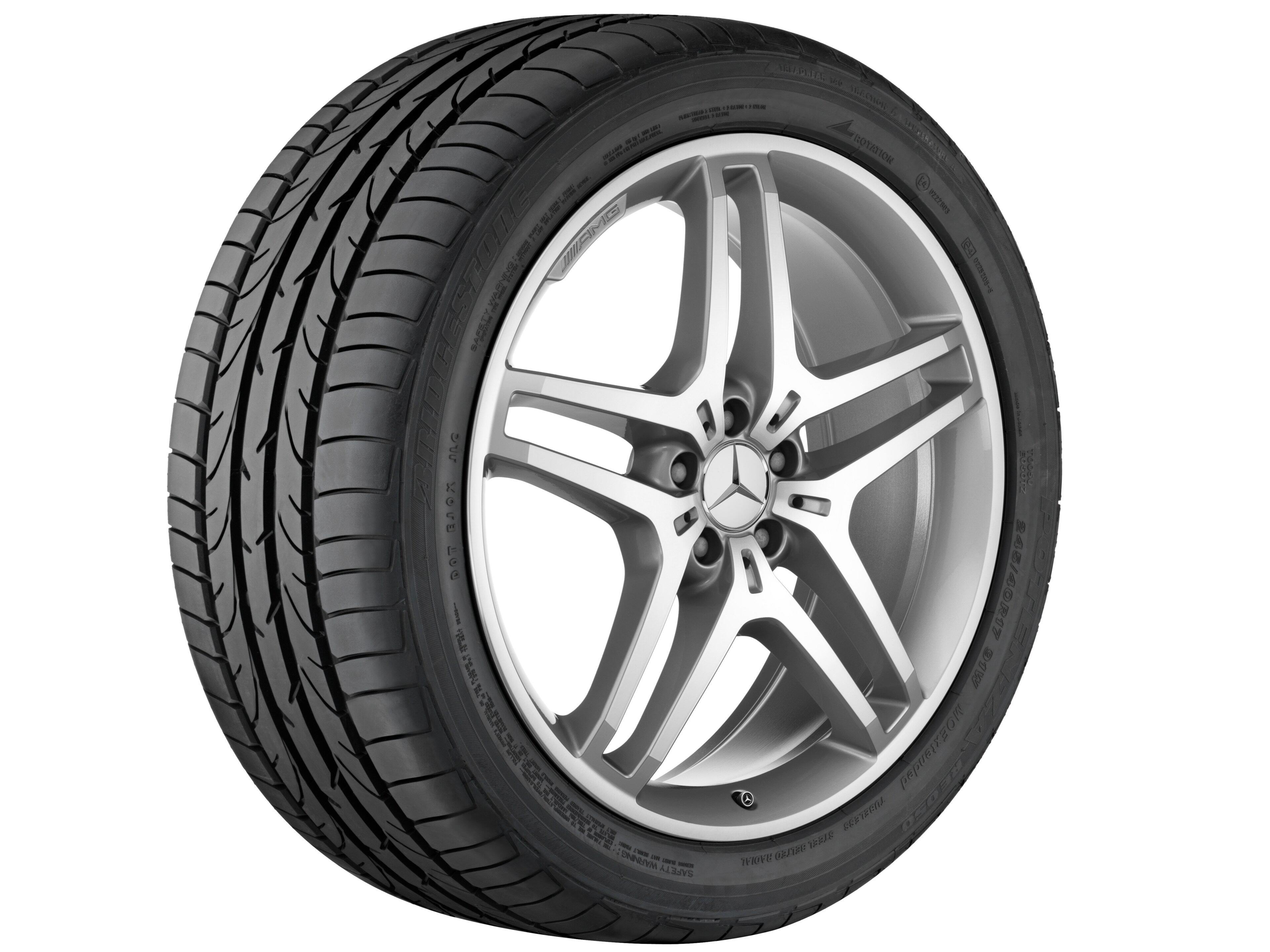 AMG 5-twin-spoke wheel, 53.3 cm (21-inch) - 9 J x 21 ET 53, silver-coloured, high-sheen