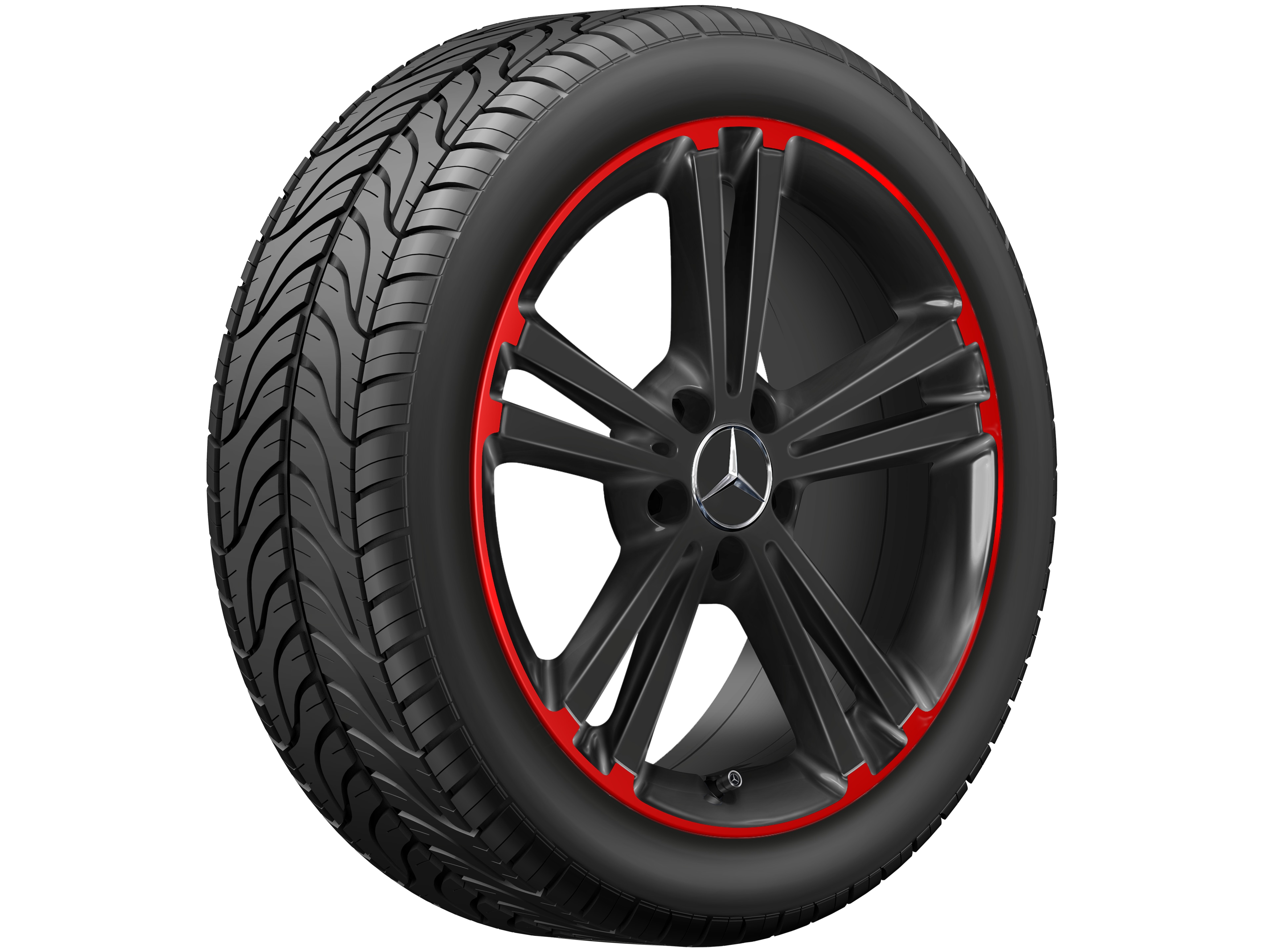 5-twin-spoke wheel, 45.7 cm (18-inch), Rim flange, red - 7,5 J x 18 ET 49, black / red, high-sheen rim flange