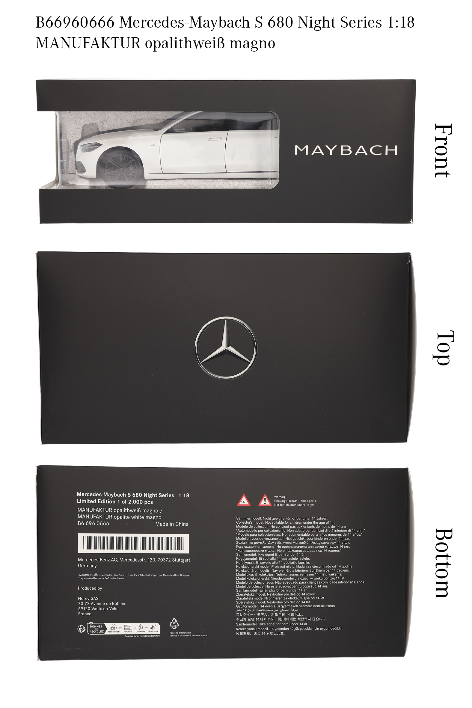 Mercedes-Maybach S 680 4MATIC, Night Series, X223 - MANUFAKTUR opalite white magno, Norev, 1:18