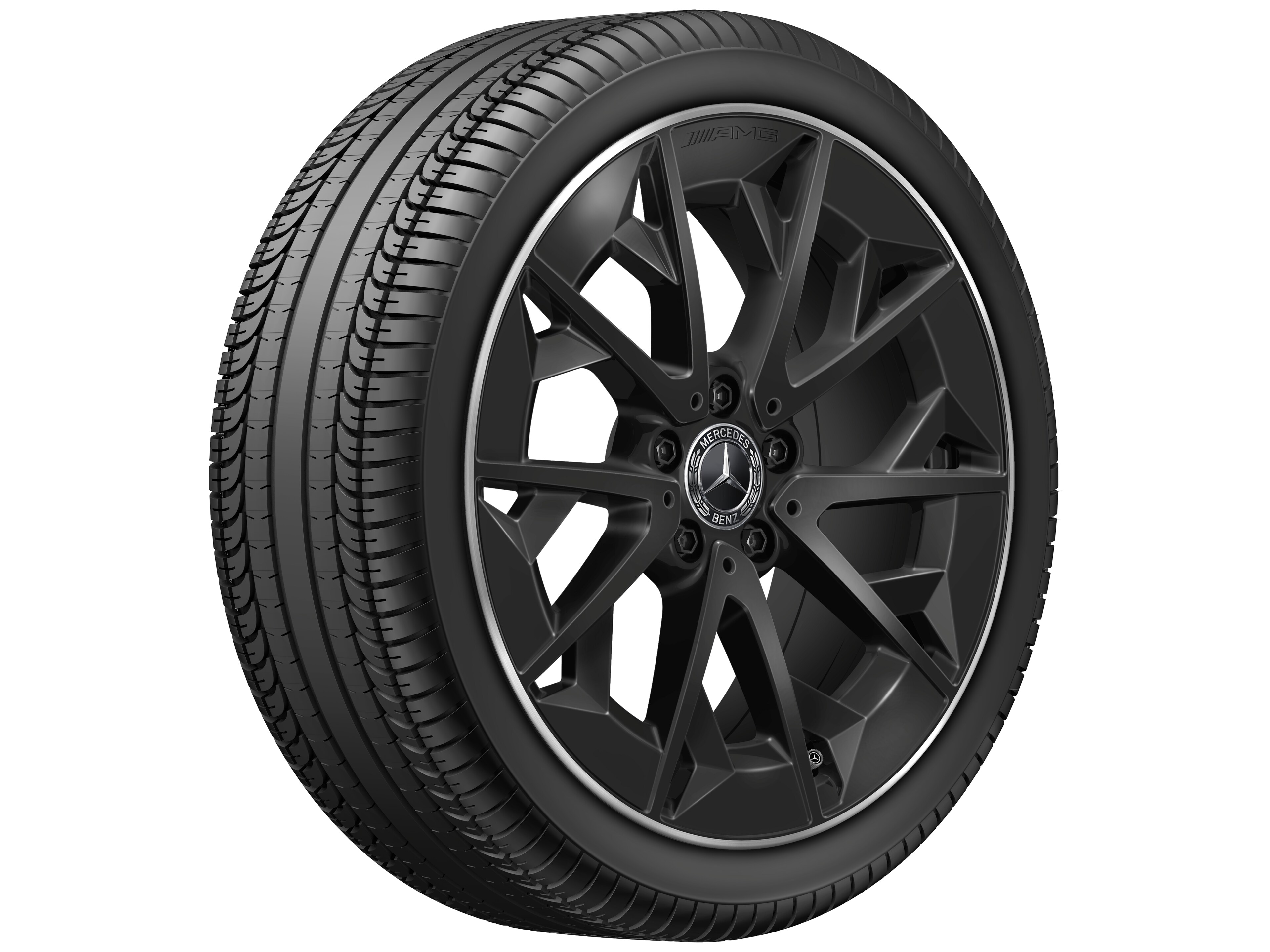 AMG light-alloy wheel, in cross-spoke design, 48.3 cm (19-inch) - 7,5 J x 19 ET 48,4, matt black, high-sheen rim flange