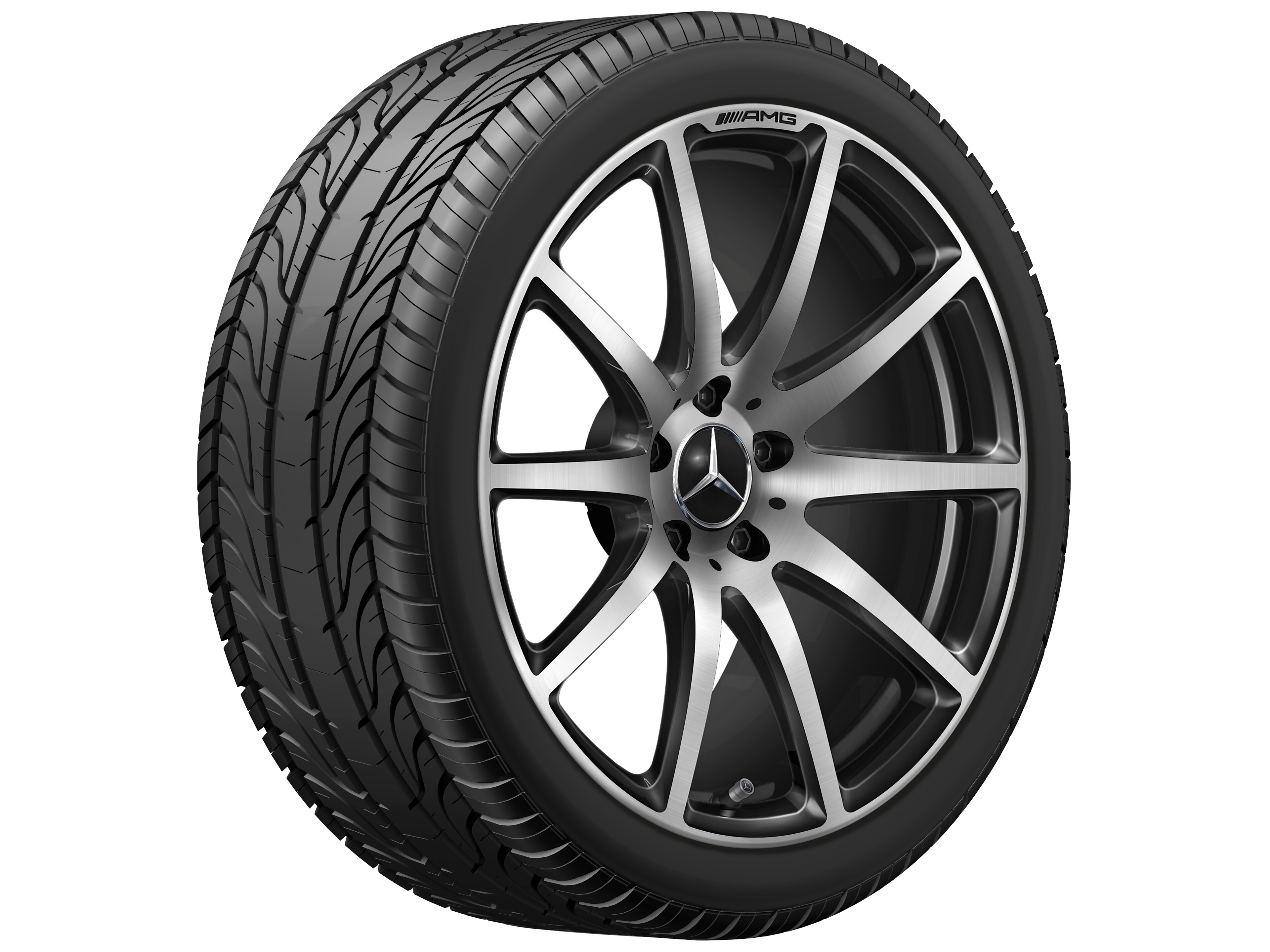 AMG forged wheel in 10-spoke design, 48.3 cm (19-inch) - 9 J x 19 ET 27, black, polished