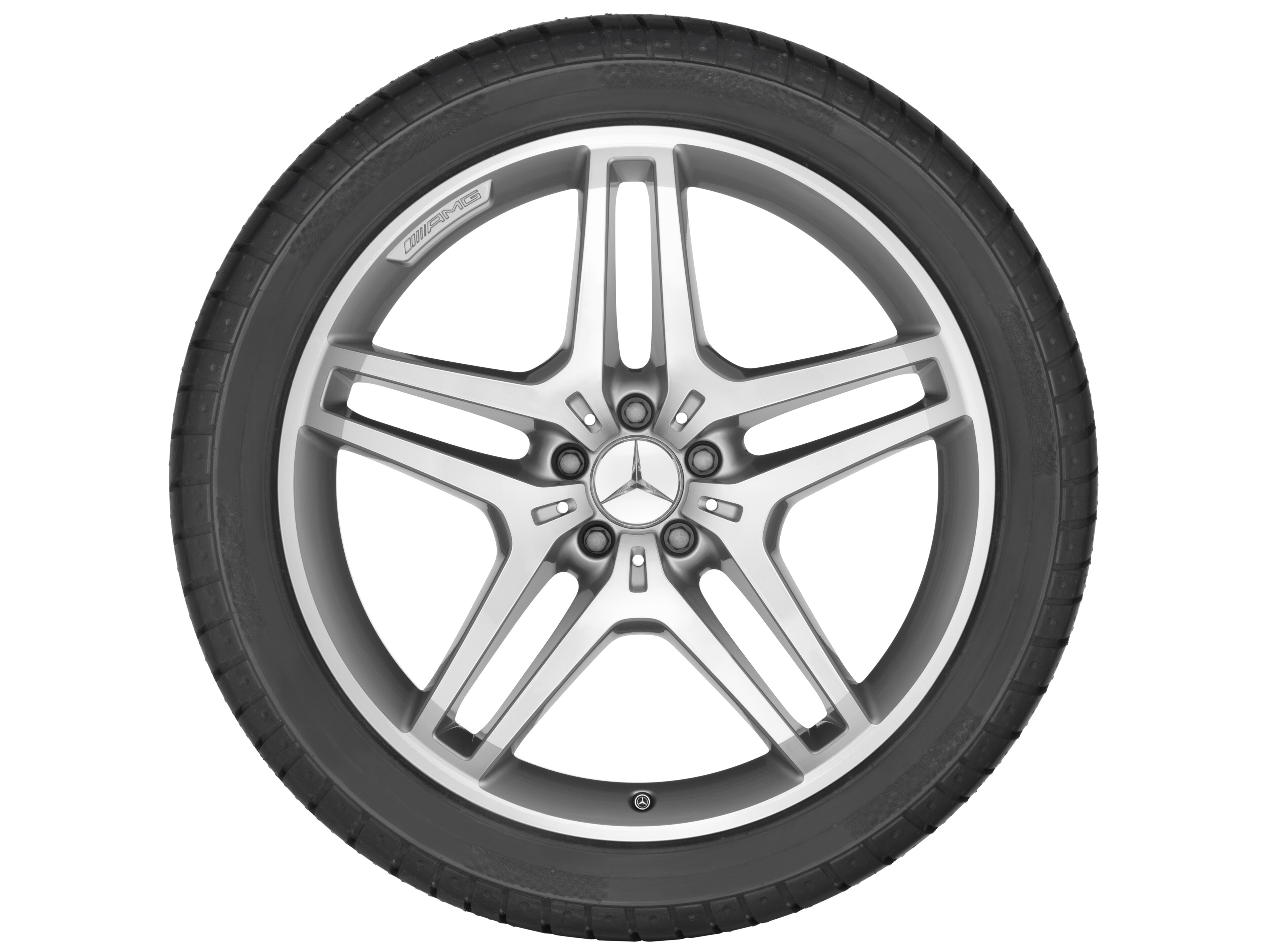 AMG 5-twin-spoke wheel, 53.3 cm (21-inch) - 9 J x 21 ET 53, silver-coloured, high-sheen
