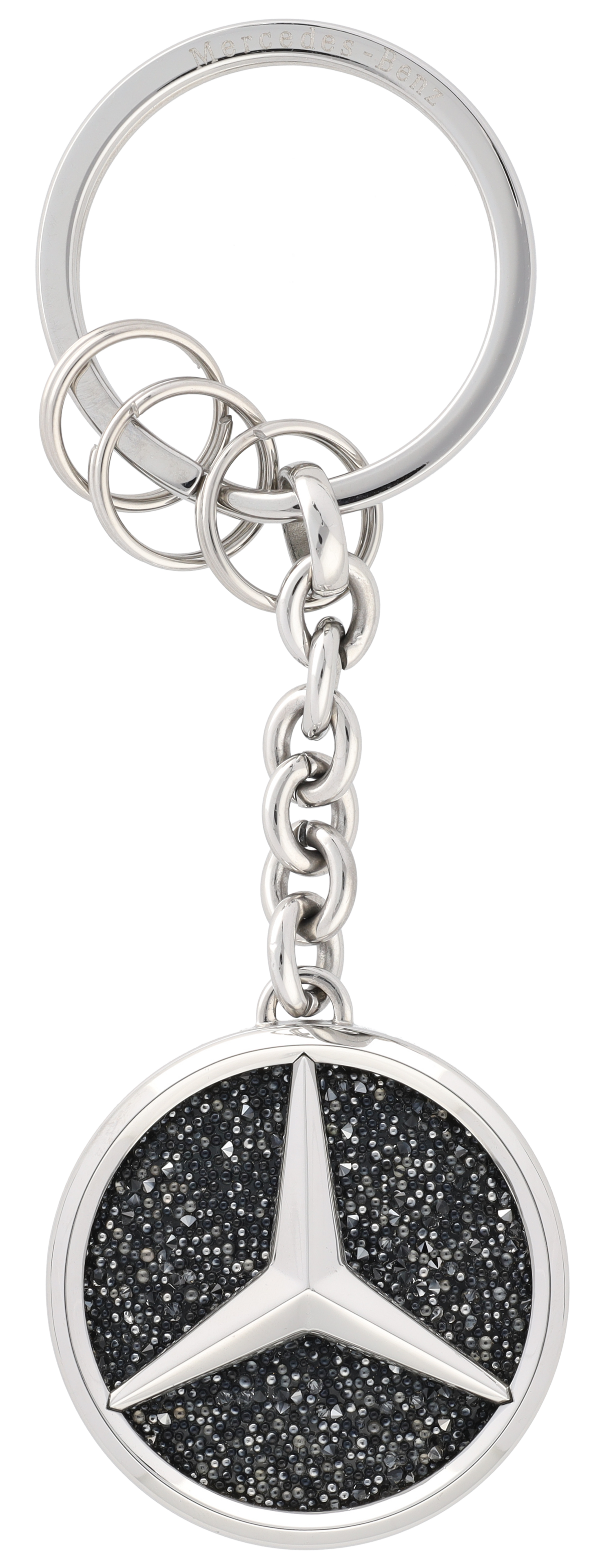 Key ring, St. Tropez - silver-coloured / black, Stainless steel / Crystal glass, polished