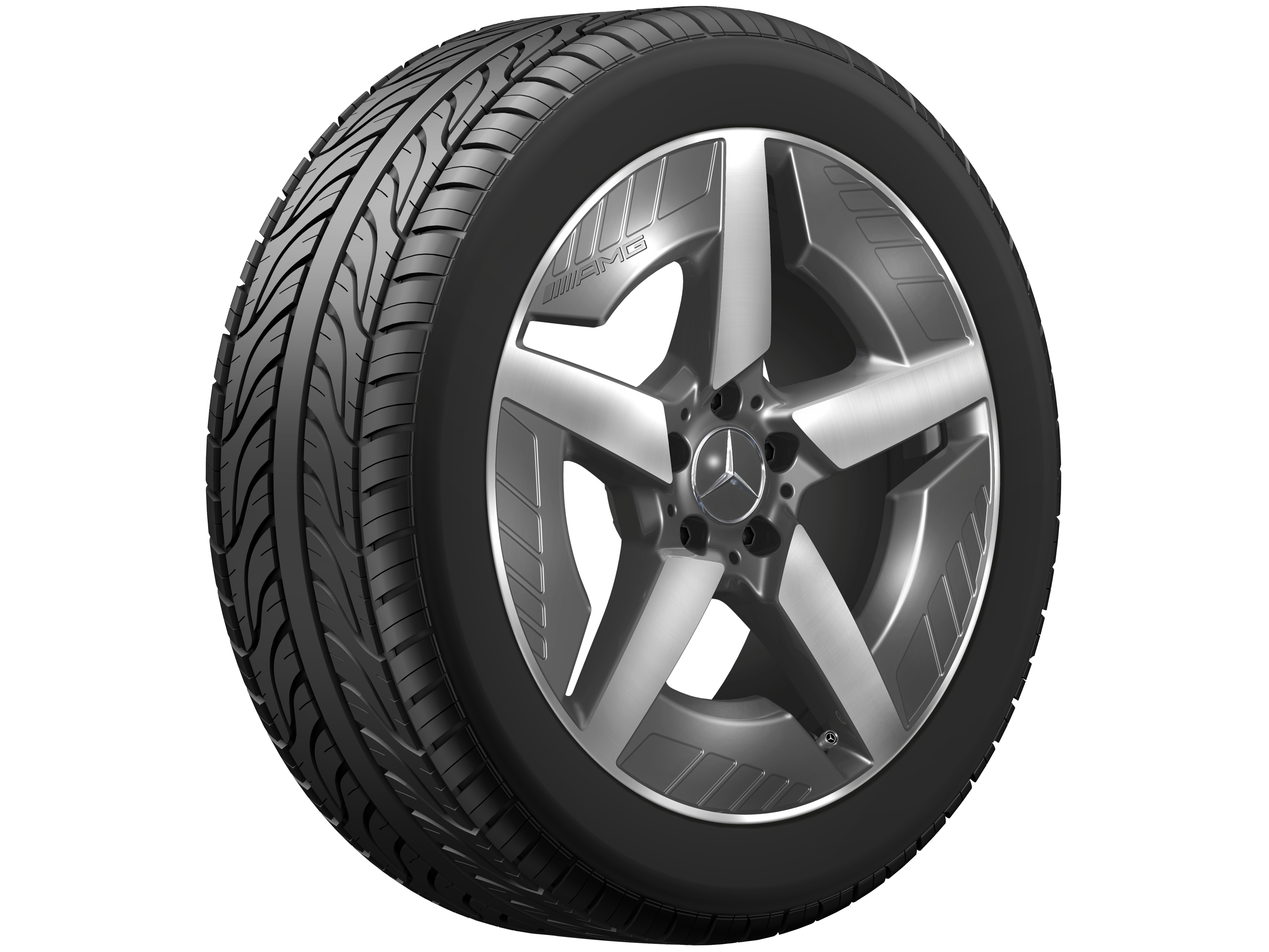 AMG light-alloy wheel, in 5-spoke design, 48.3 cm (19-inch), aerodynamically optimized - 7,5 J x 19 ET 53,3, tantalite grey, high-sheen